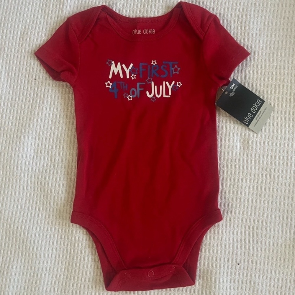 Okie Dokie My First 4th of July Baby Bodysuit NB Red Patriotic NWT